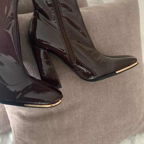 Public Desire Caryn Chocolate PU Heeled knee high boots - Picture 3 of 3